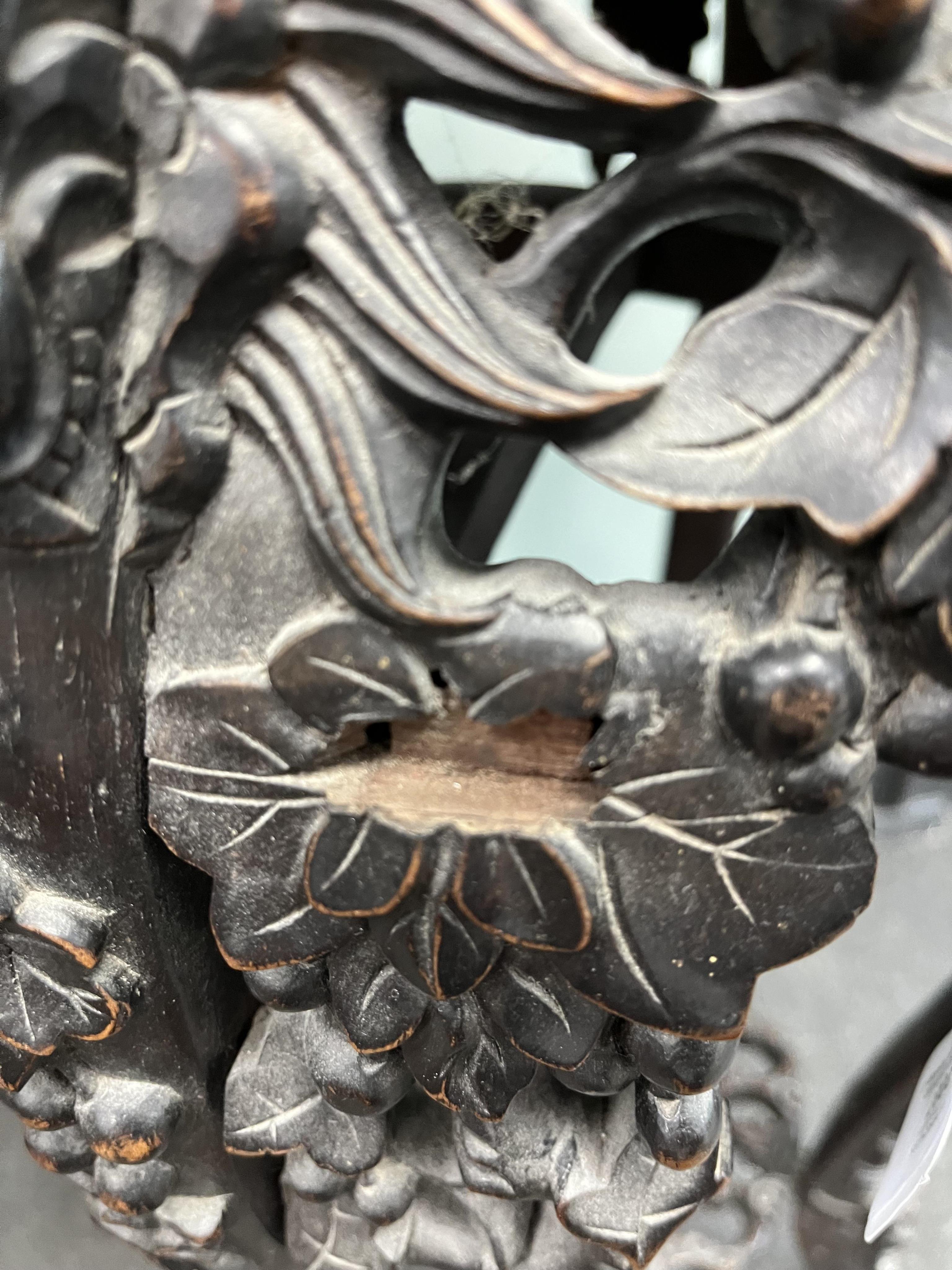 A Chinese carved hongmu rouge marble topped vase stand, diameter 42cm, height 93cm